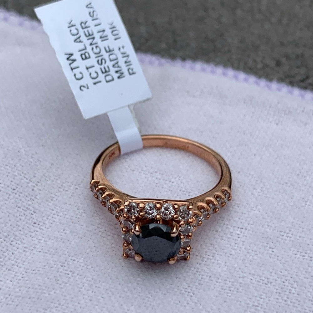 1 carat black diamond, rose gold ring, size 7